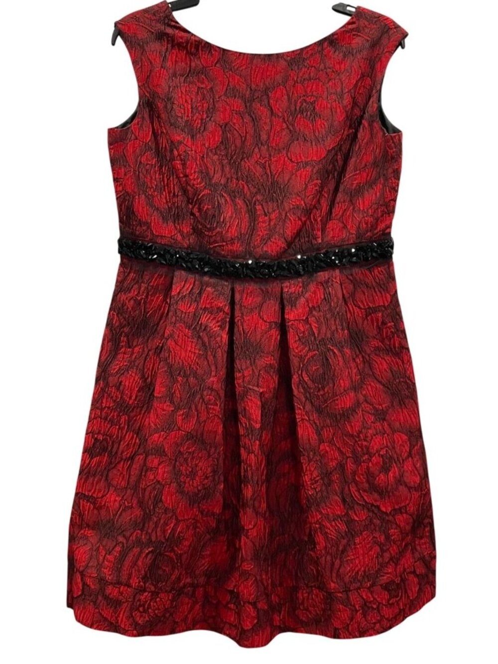 Eliza J Floral Romantic Skater Dress 12 Red Black Sleeveless Feminine Vamp Goth